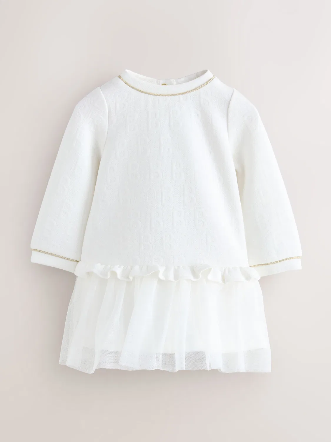 Платье жаккардовое с сетчатой оборкой Baker by Ted Baker, белый