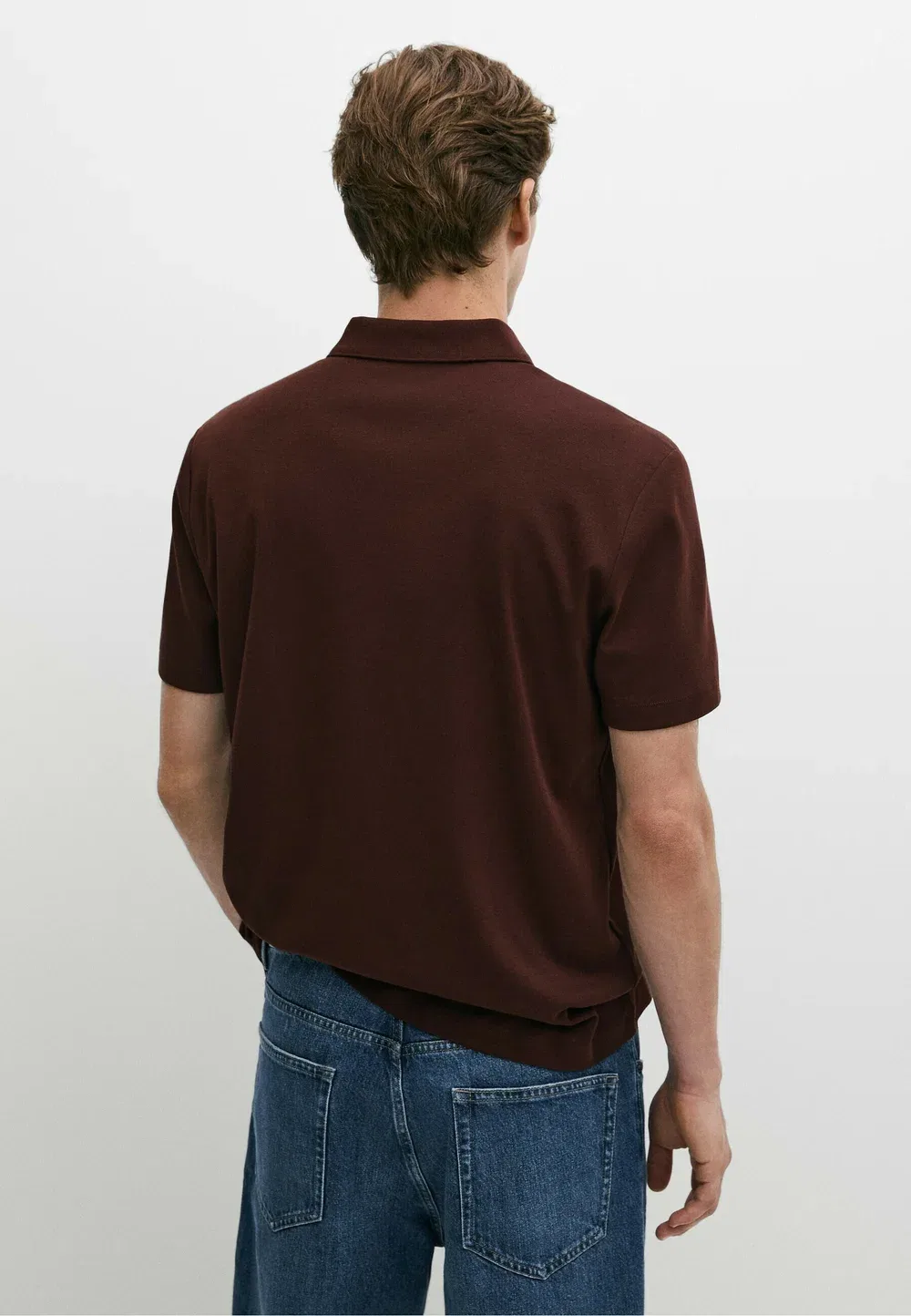 Поло с коротким рукавом из 100% хлопка - рубашка поло Massimo Dutti, Brown — фото 4
