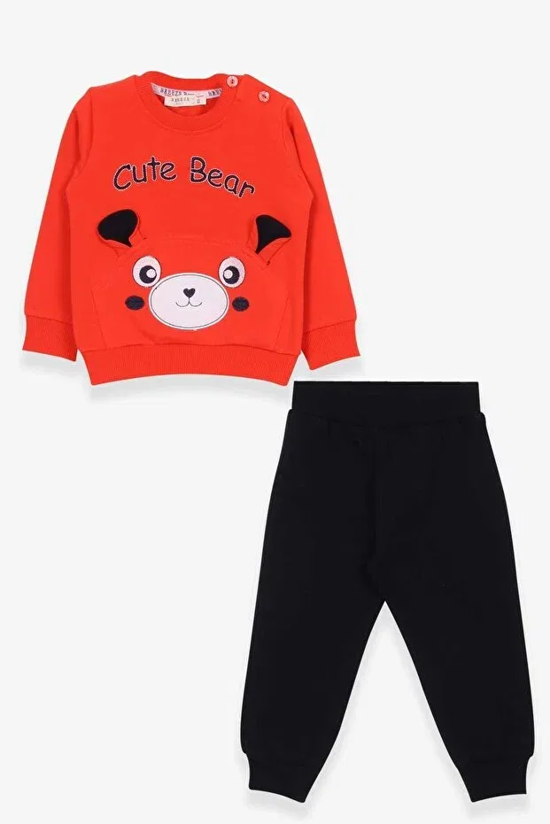 Детский комплект спортивного костюма для мальчиков с принтом Teddy Bear Embroidery Breeze, Orange