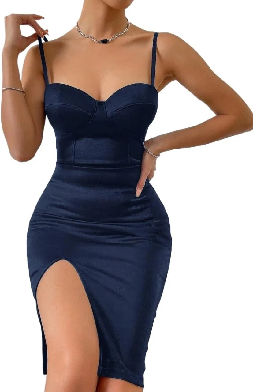 Женское миди-платье на тонких бретелях, Navy Blue — фото 2