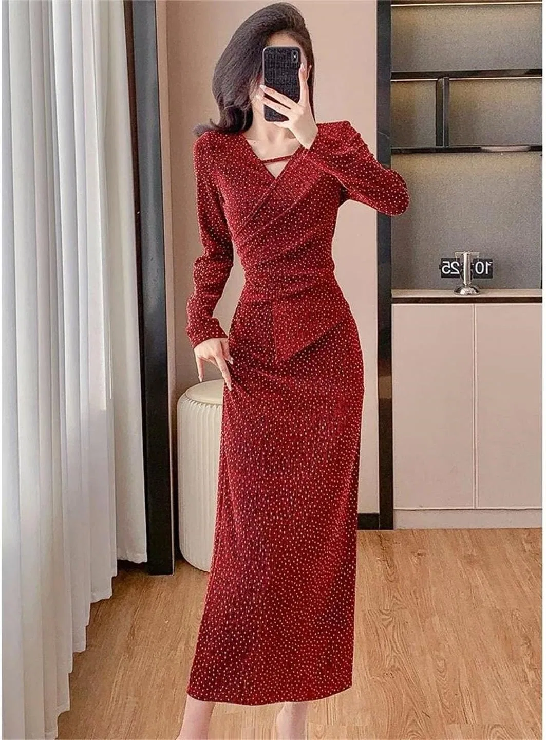 Женское вечернее платье с V-образным вырезом, блестящее, длинное, Picture Color1 — фото 2
