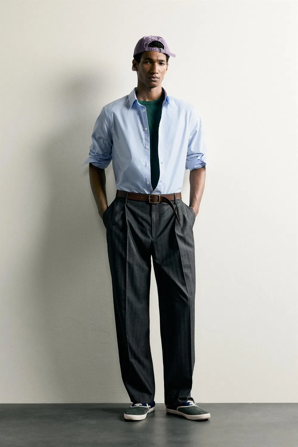 Хлопковая рубашка свободного кроя ZARA, Pastel blue