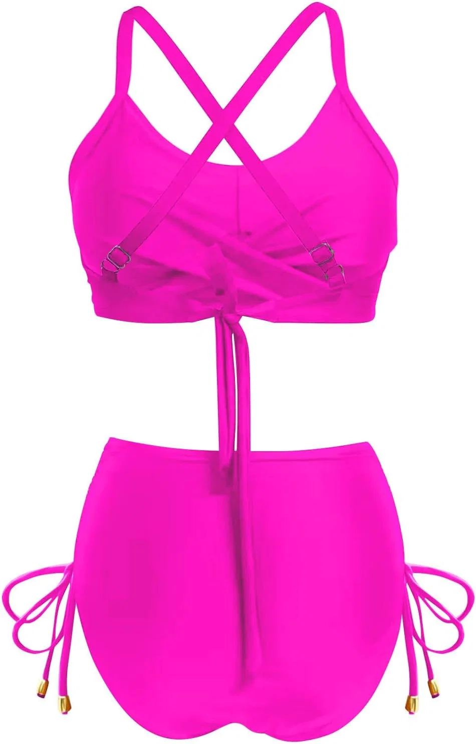 Женский бикини-сет с утяжкой живота, Crisscross Tie Back, Hot Pink — фото 3