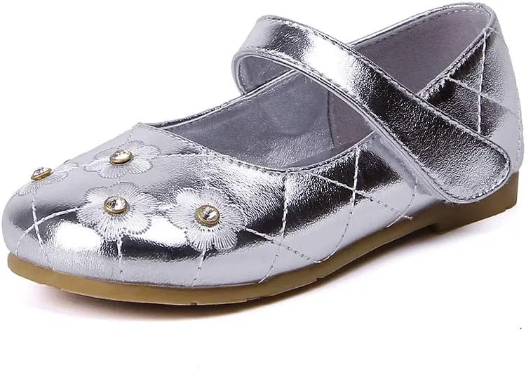 Детские балетки для девочек с принтом Flower Ballerina Flats Princess Dress Mary Jane Shoes Chiximaxu, Silver