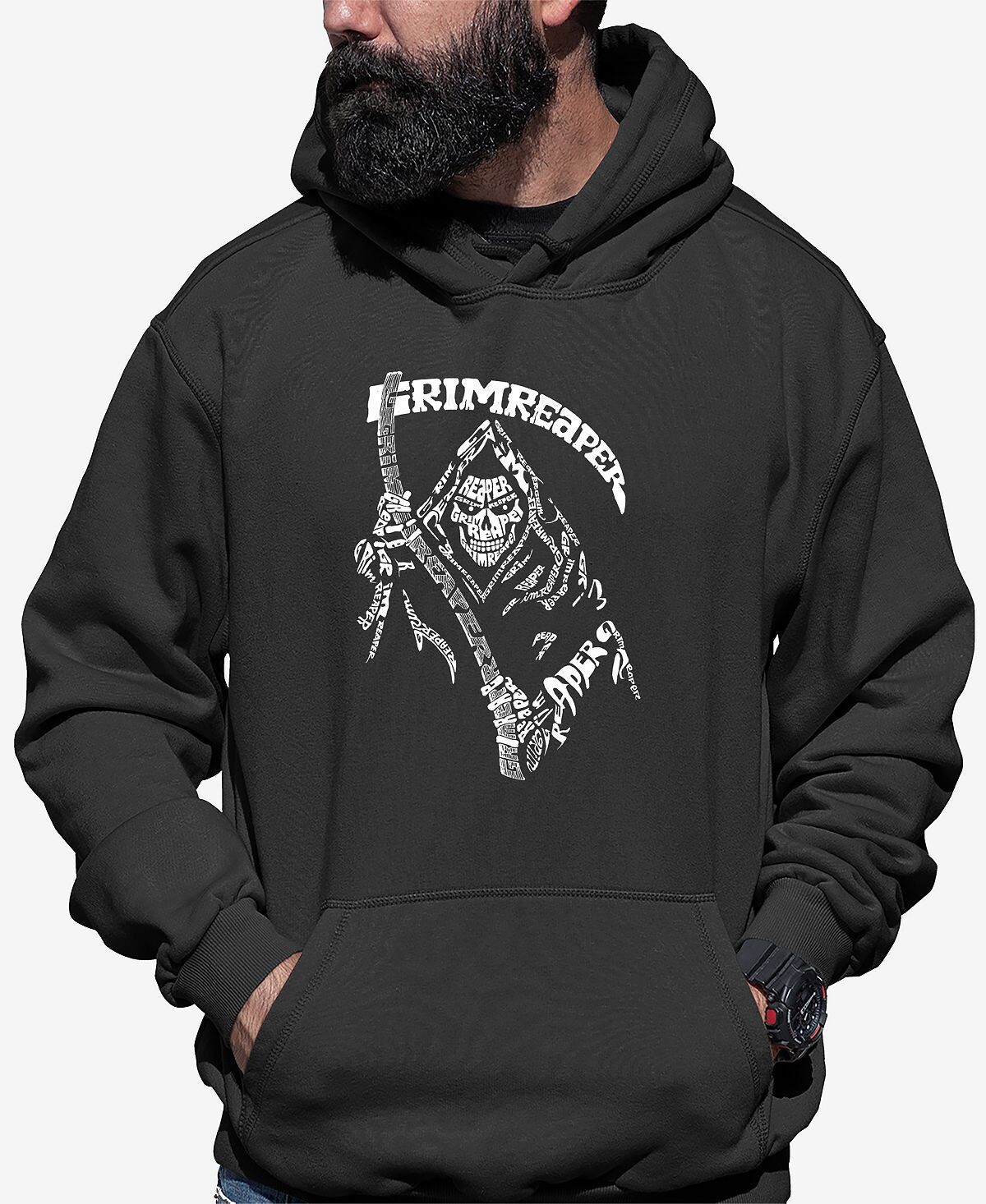 

Мужская толстовка с капюшоном grim reaper word art LA Pop Art, темно-серый