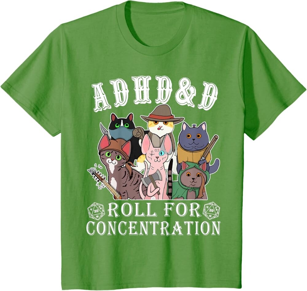 

Детская футболка Funny Tees Gamer RPG Apparel Cats RPG Gamer Roll For Concentration D20 Dice Nerdy, зеленый