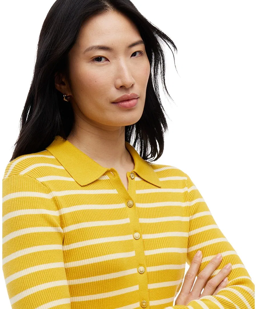 Кардиган с воротником-поло, 100% хлопок Tommy Hilfiger, Breton Stripe Orn Yellow Frozen Cust — фото 3