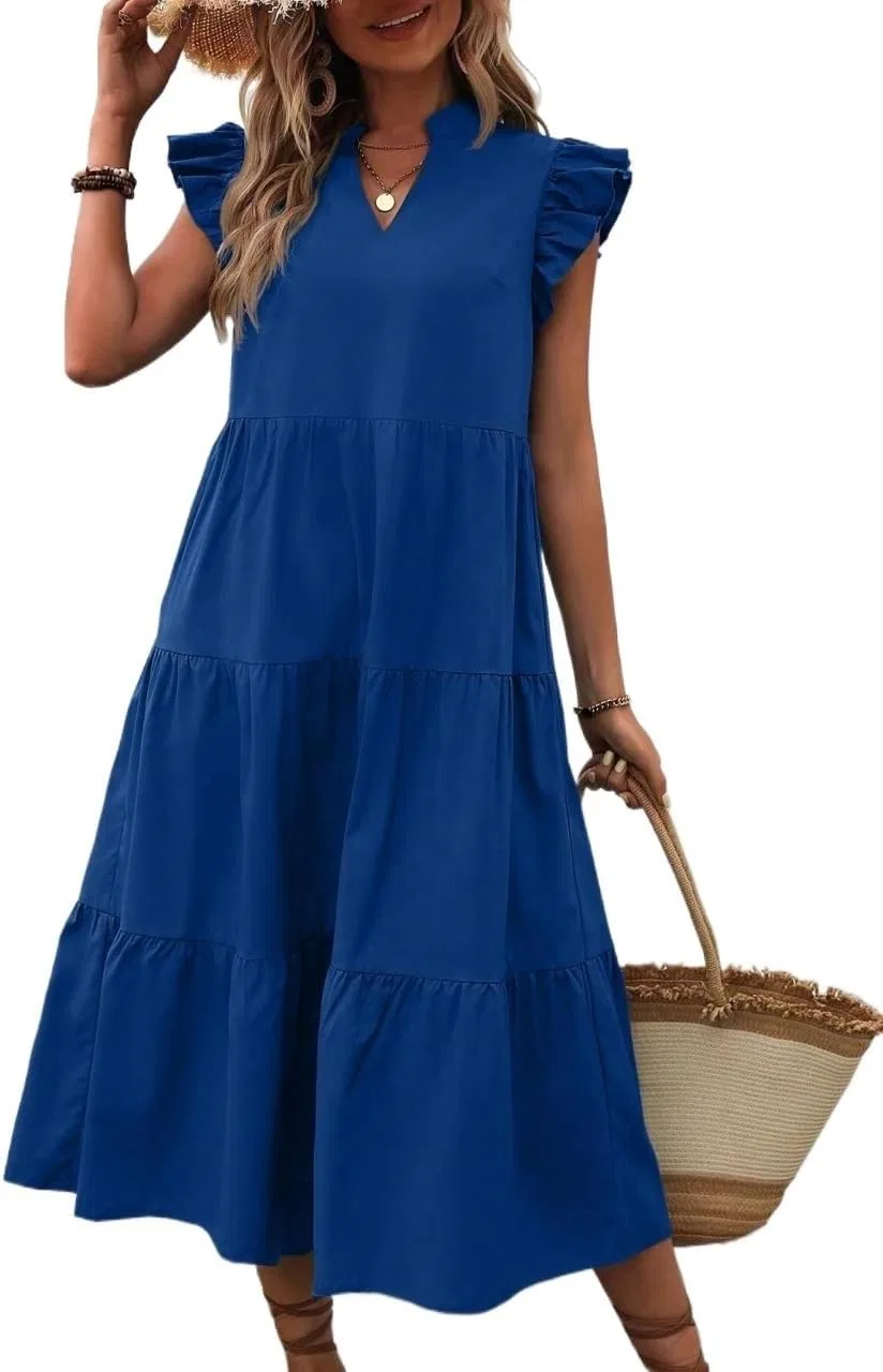 Женское длинное платье с капюшоном и воланами Generic, Royal Blue