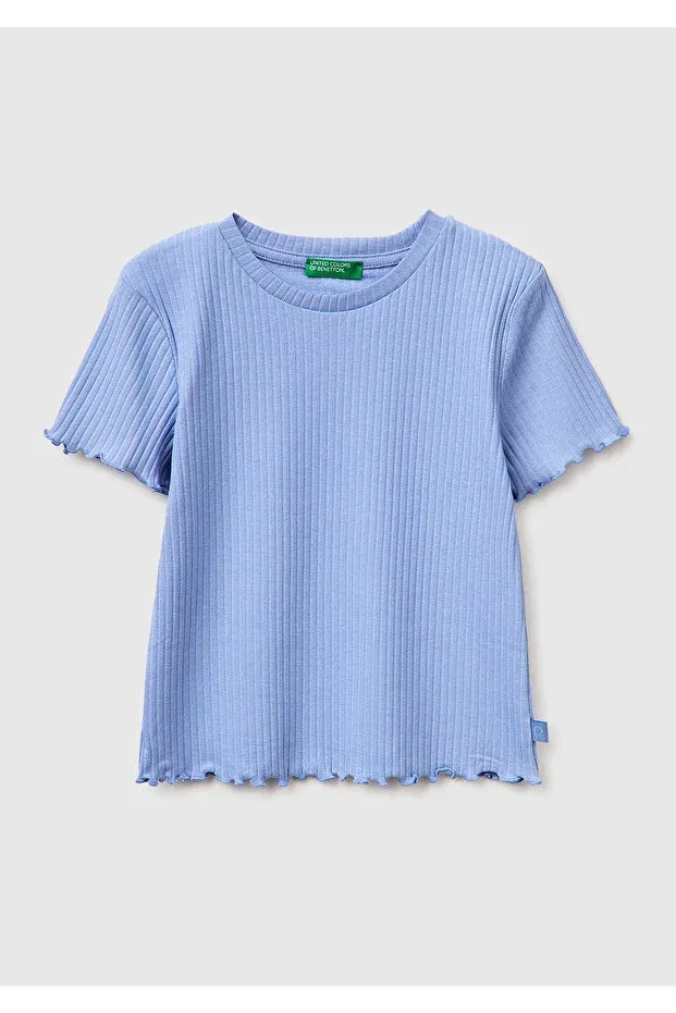 Детская футболка для девочек хлопковая с оборкой по низу United Colors Of Benetton, Aviator Blue