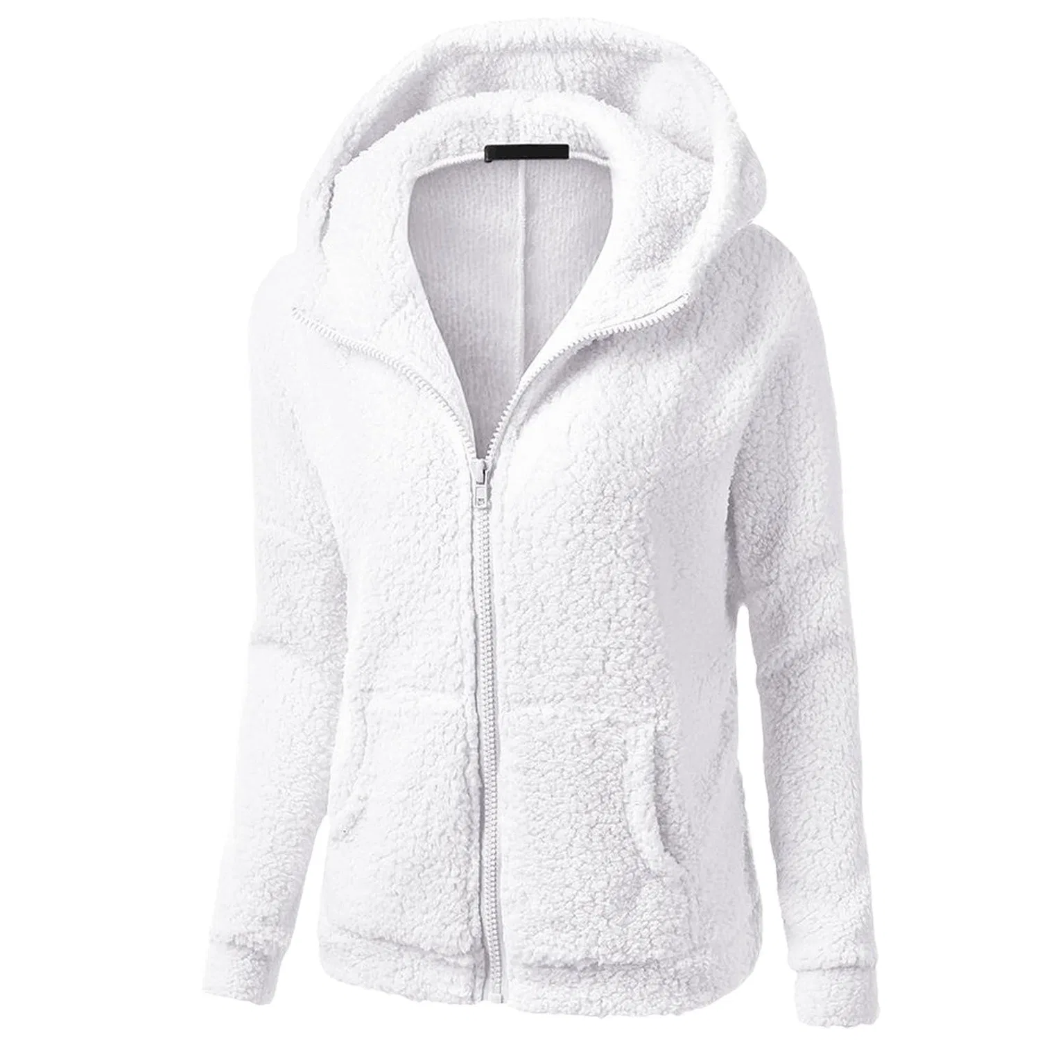 Женская куртка с капюшоном из флиса с молнией, с принтом, Oversize, Bianco — фото 2