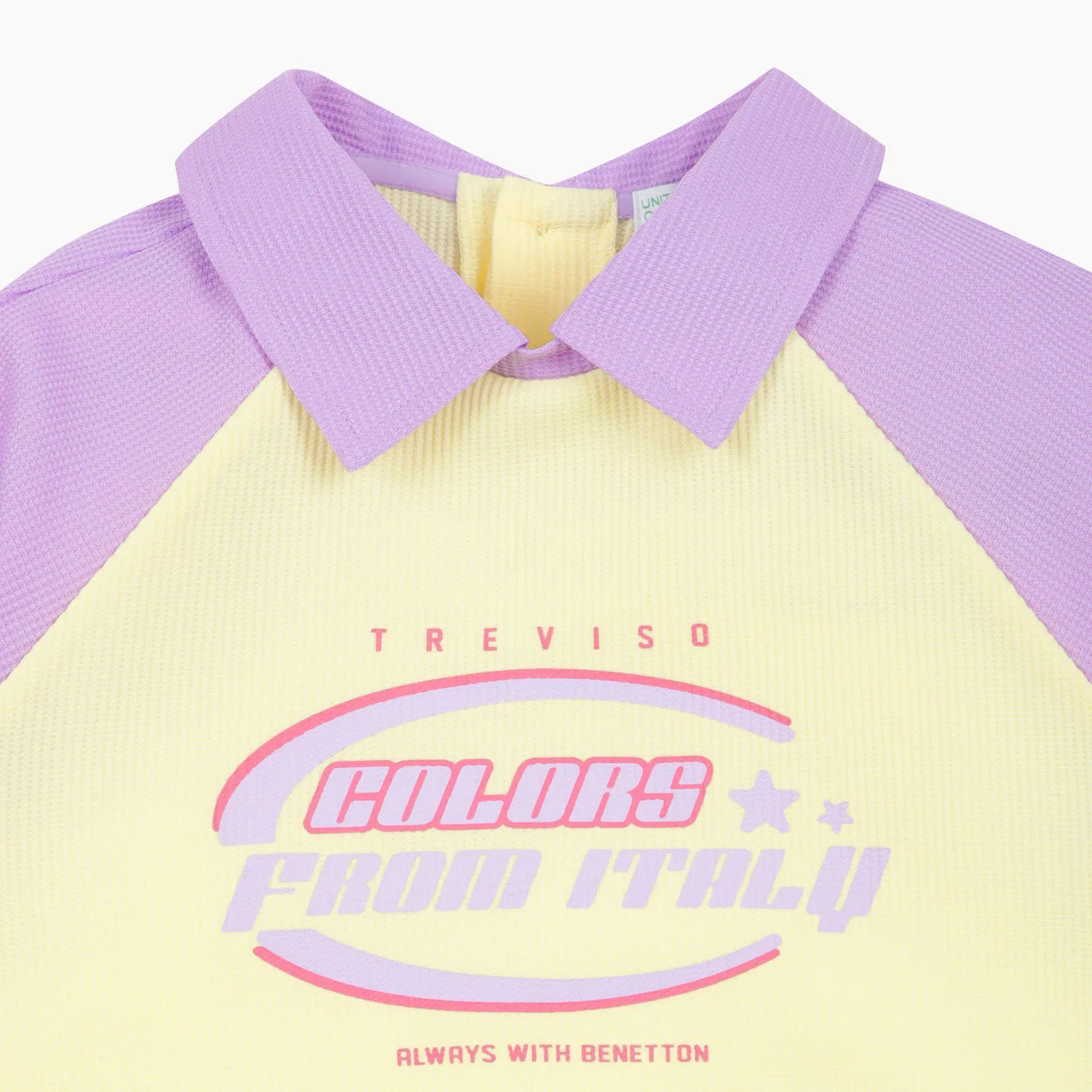Детская футболка-поло реглан вафельная лавандовая от Benetton Kids — фото 3