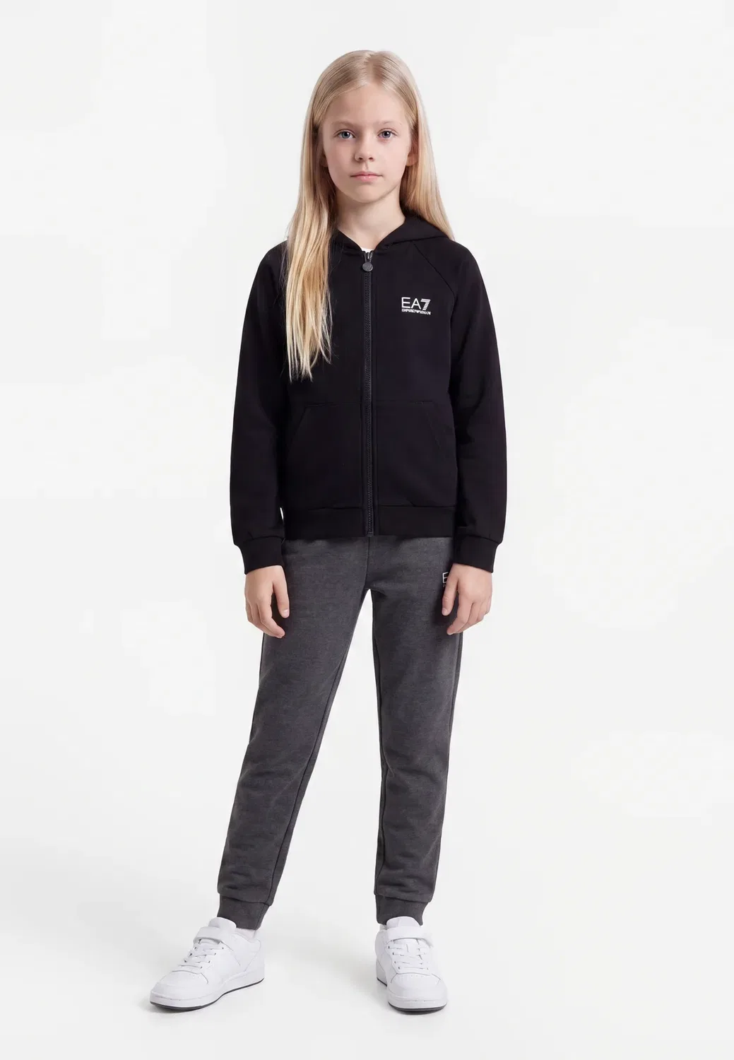 Худи Train core girl на молнии Ea7 Emporio Armani, Black/White