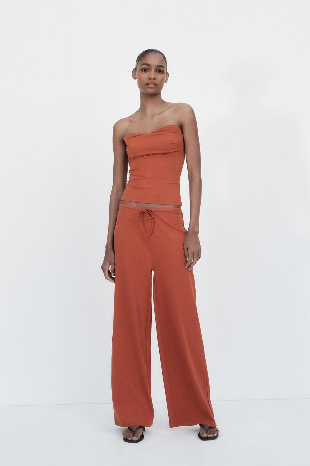 

Текстурированные брюки прямого кроя ZARA, цвет Russet