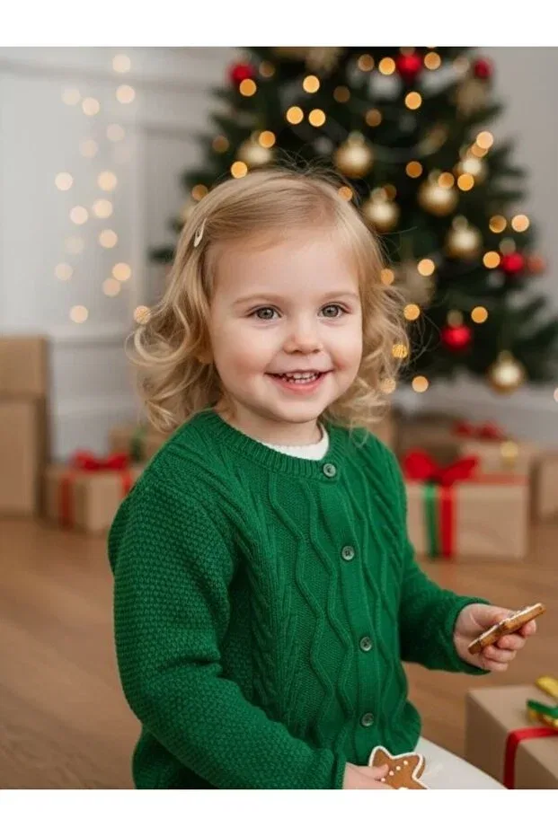 Детский кардиган для девочек с длинным рукавом Zekids, Green — фото 4