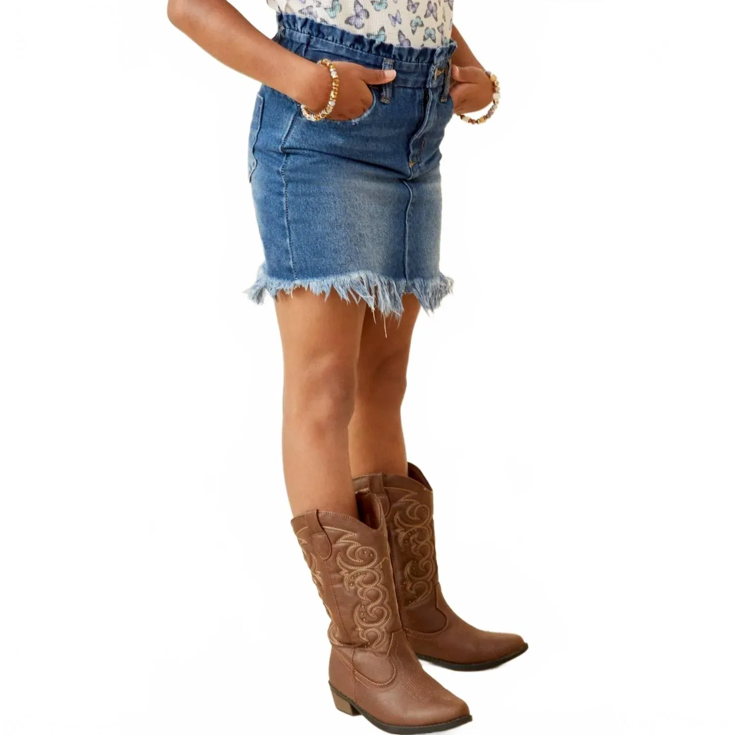 Детская джинсовая юбка с принтом Country Girl Jean Skirt Hayden LA, Medium Wash — фото 4