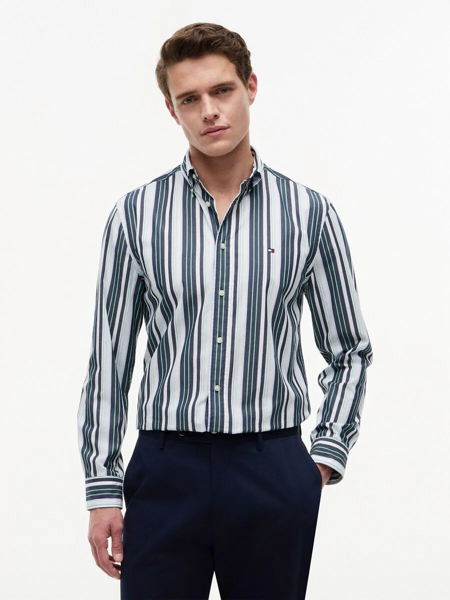 Рубашка TOMMY HILFIGER Regular fit на пуговицах, модель «Regular Fit Multicolour Stripe», изумрудного и мятного цвета — фото 3