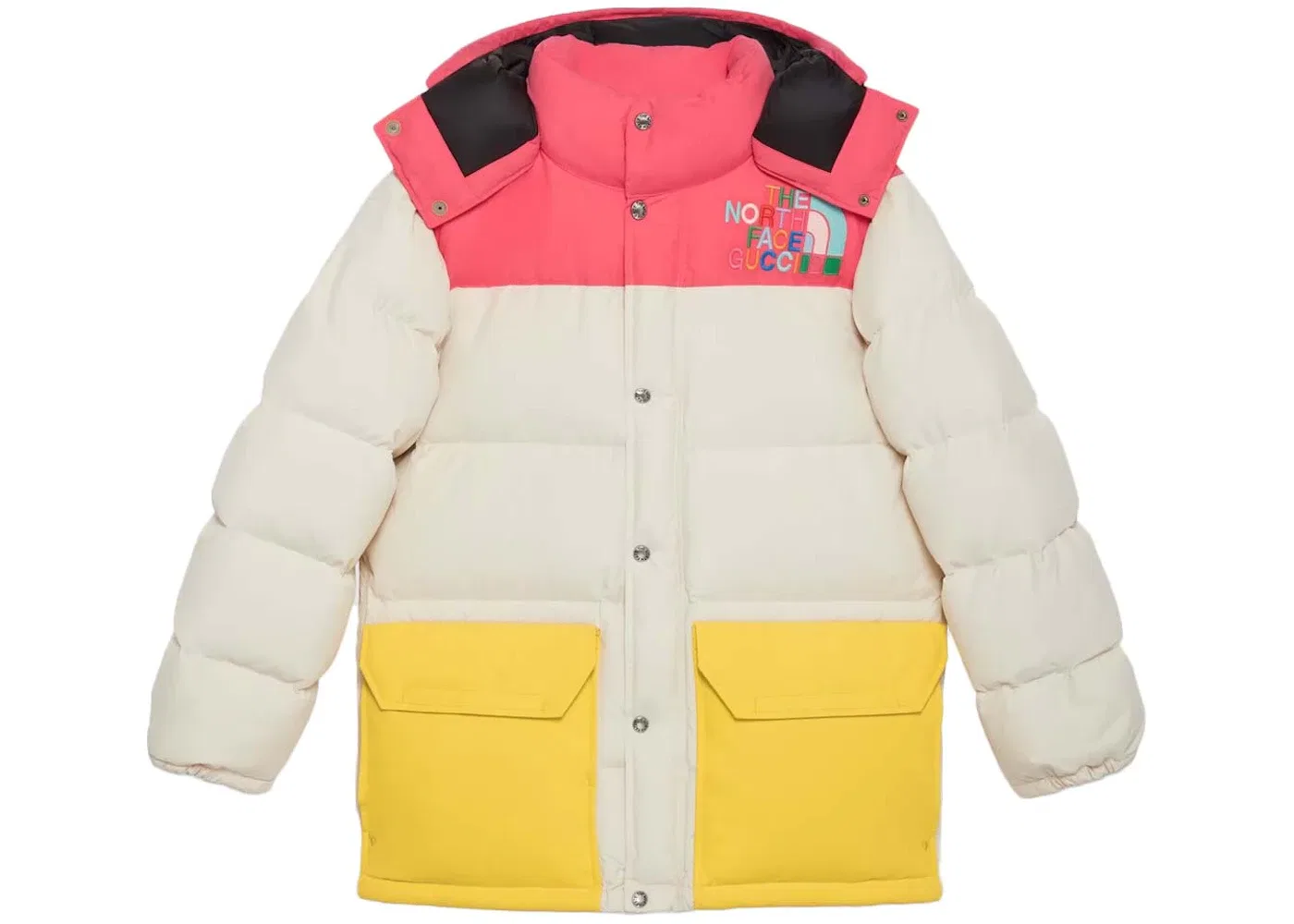 Женская пуховая куртка с принтом Gucci x The North Face Down Jacket Gucci, Ivory/Dark Pink/Yellow