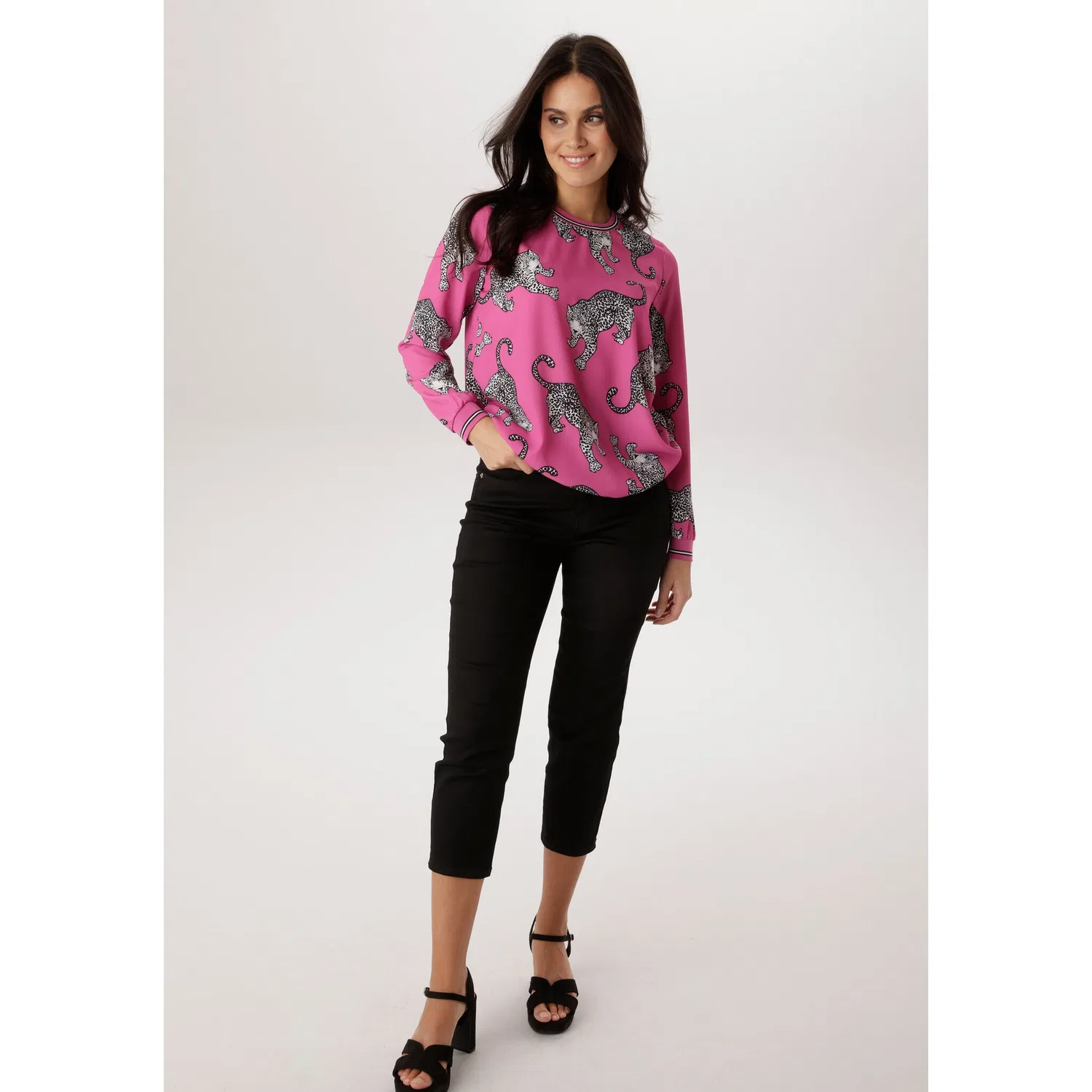 Женская блуза с леопардовым принтом Aniston SELECTED, Pink/Black/Wool White — фото 4