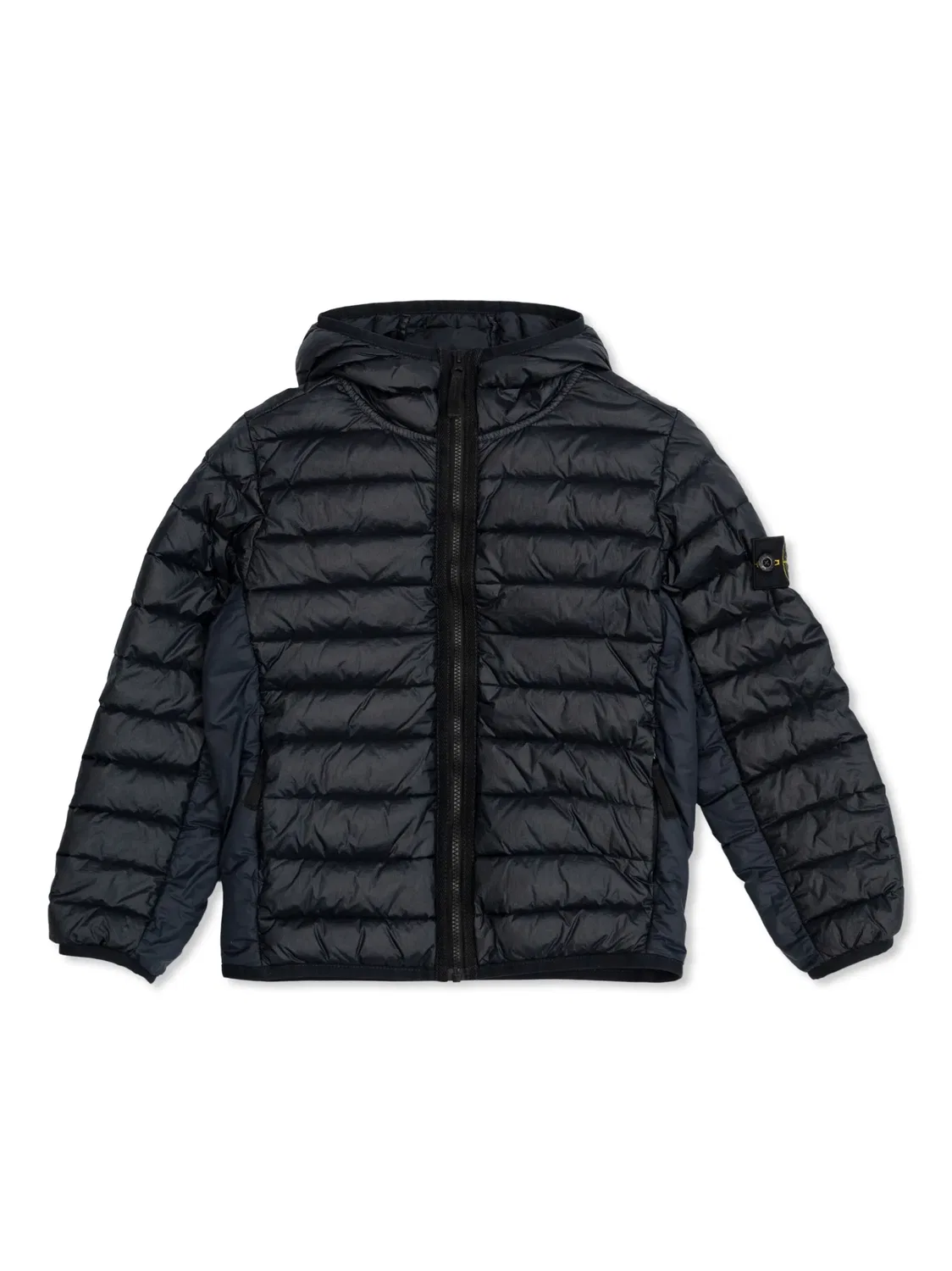 Stone Island Темно-синяя стеганая куртка с капюшоном и логотипом