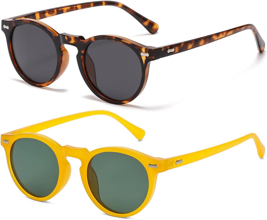 

Солнцезащитные очки Gleyemor Vintage Polarized для мужчин, круглые, с защитой UV400, в ретро-стиле, с оправой из ацетата ручной работы, Two-pack (Tortoise Frame/Grey Lens + Yellow Frame/Green Lens)