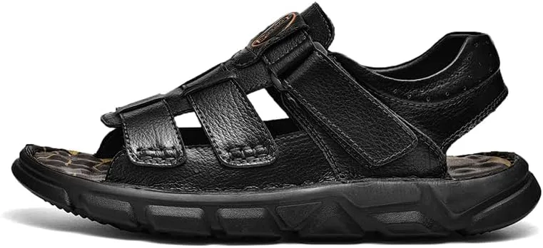 Men's Сандалии Leather Open Toe Outdoor Sport Adjustable Summer Beach Shoes Mecolop, черный — фото 4