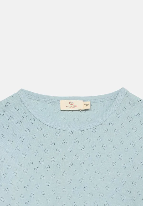 Футболка с длинным рукавом и ажурным узором в виде сердечек Copenhagen Colors, Dusty Blue — фото 4