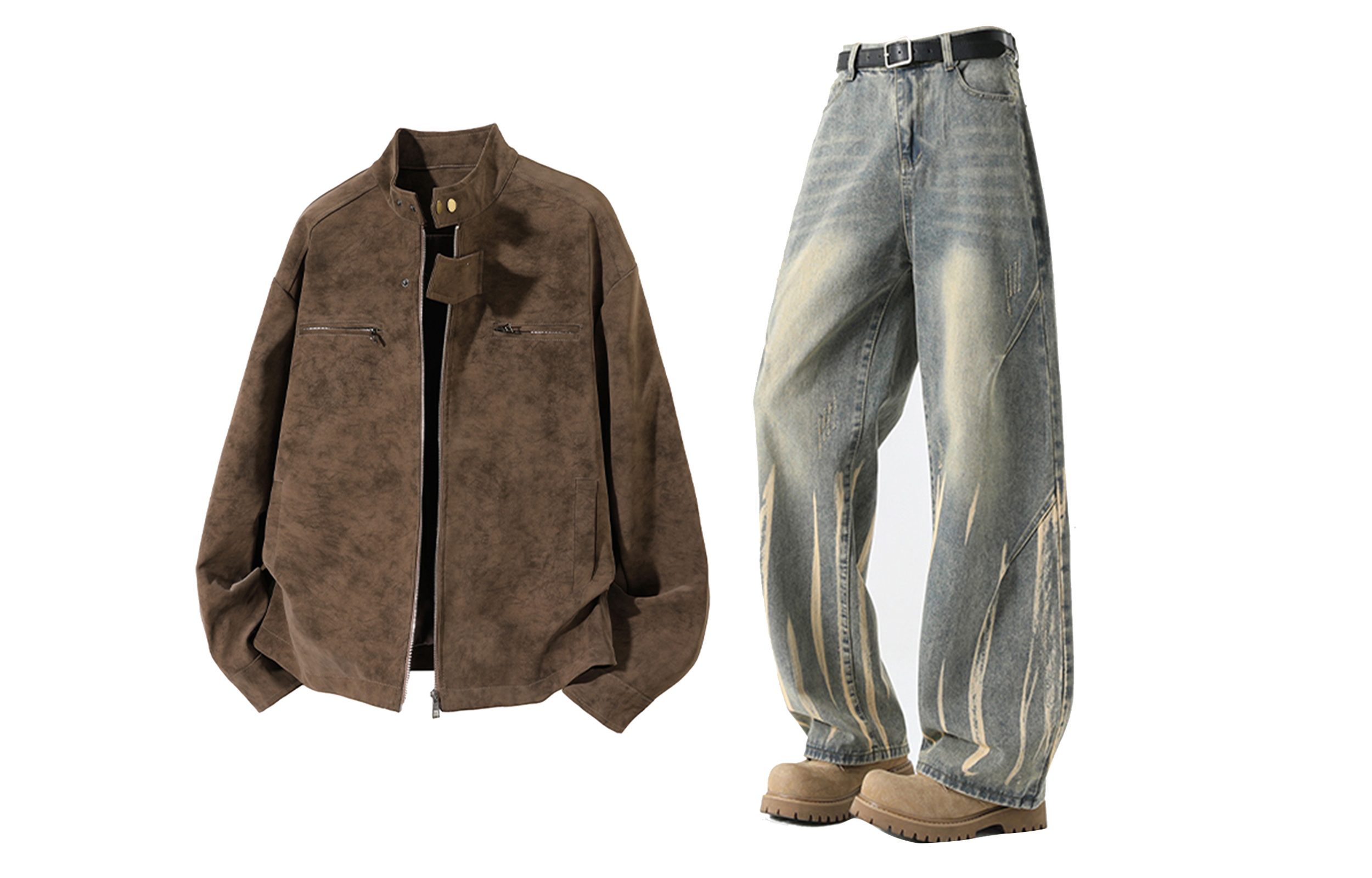 

Повседневная спортивная одежда Unisex с лацканом Lapel Moderate X1617, коричневый top+желтый mud pants