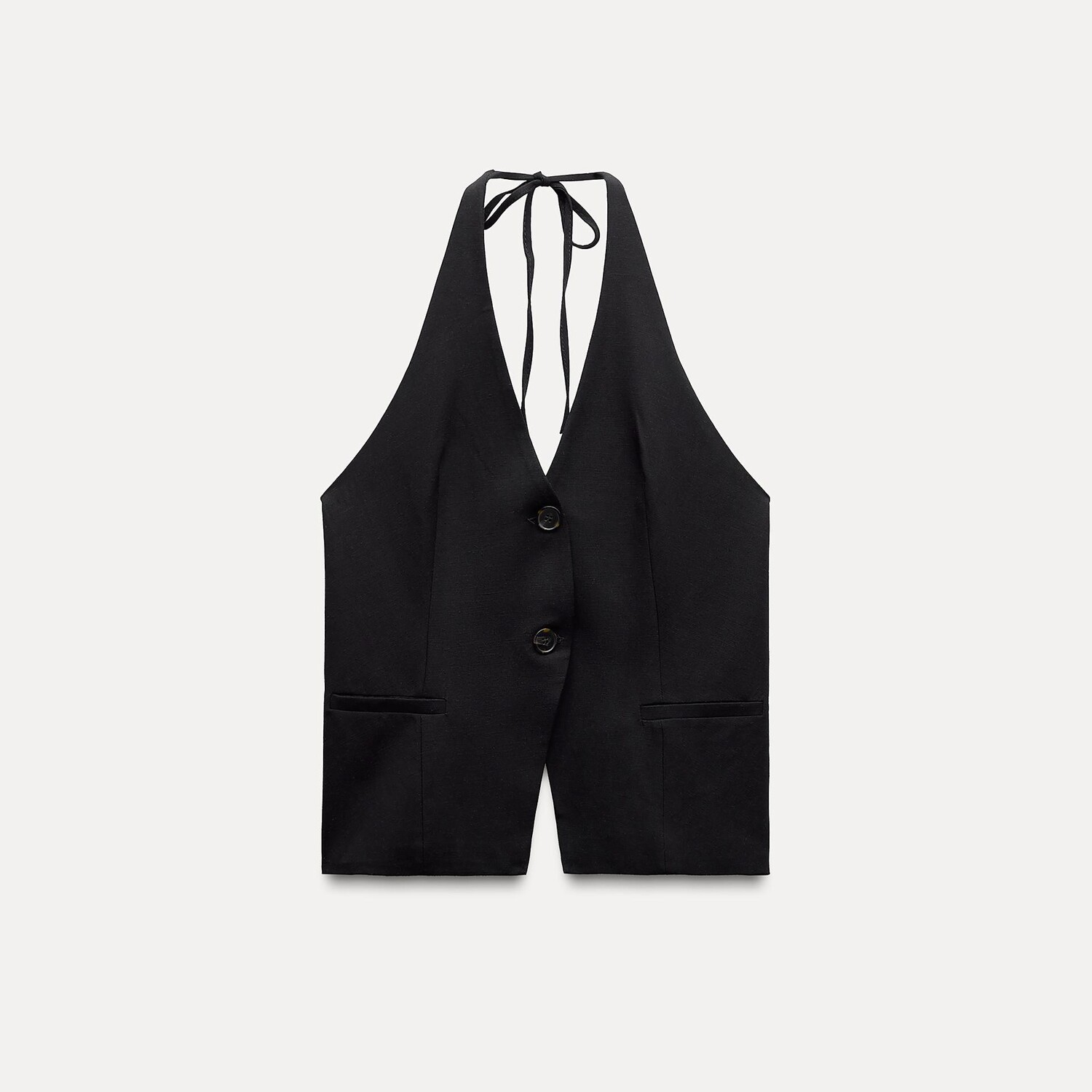 

Топ с горловиной халтер и завязками Zara, черный (размер М)
