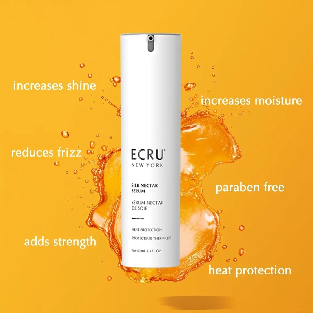 Ecru New York Silk Nectar сыворотка для защиты от термовоздействия, легкая сияющая сыворотка для волос, защита от нагрева и контроля пушистости, TSA Friendly, 38 мл — фото 4