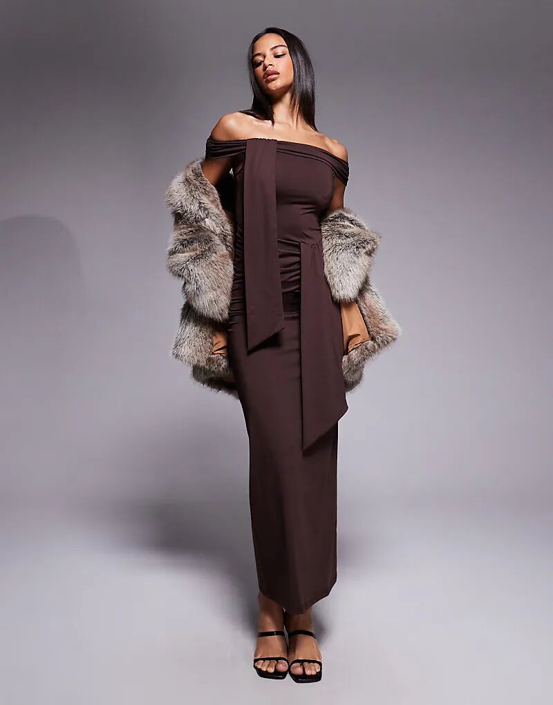 

Эксклюзивное облегающее макси-платье Frolic с драпировкой в ​​стиле бардо шоколадного цвета