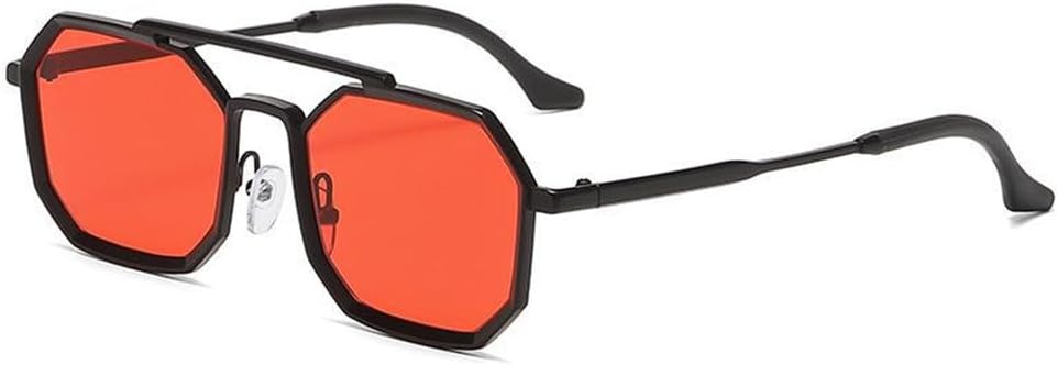 

Солнцезащитные очки в стиле стимпанк с двойной перемычкой для мужчин и женщин. Модные солнцезащитные очки для путешествий на открытом воздухе и уличного стиля PRSTNN, Black Red