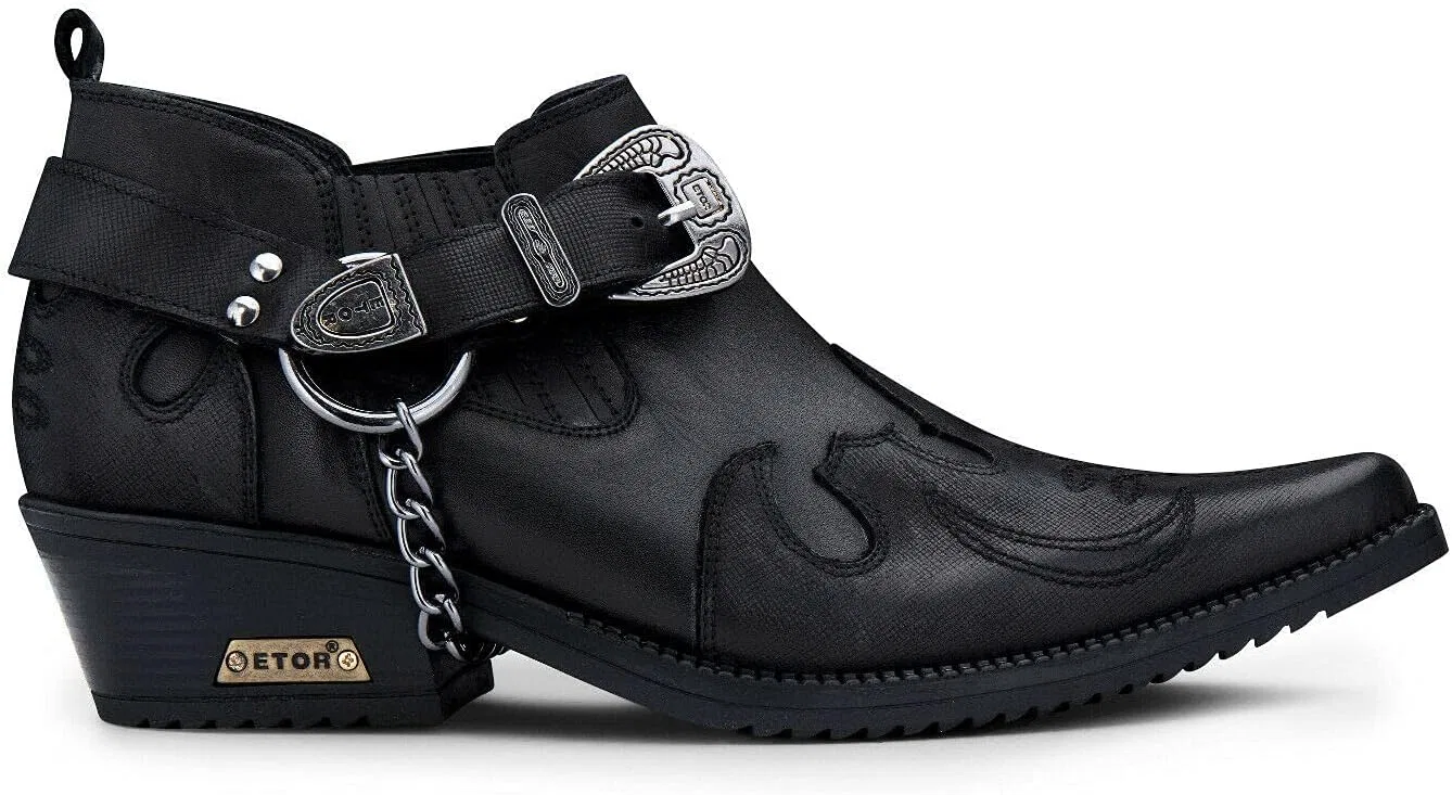 Мужские ковбойские ботинки Infinity Leather из натуральной кожи в стиле вестерн, с металлической цепочкой, Black