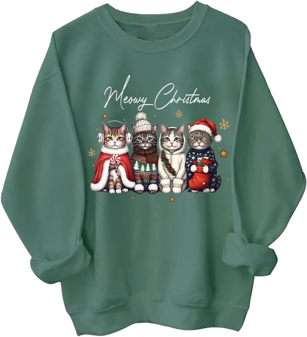 

Свитшот с рождественскими котами, смешная толстовка с котами и Сантой для любителей кошек KALRUP