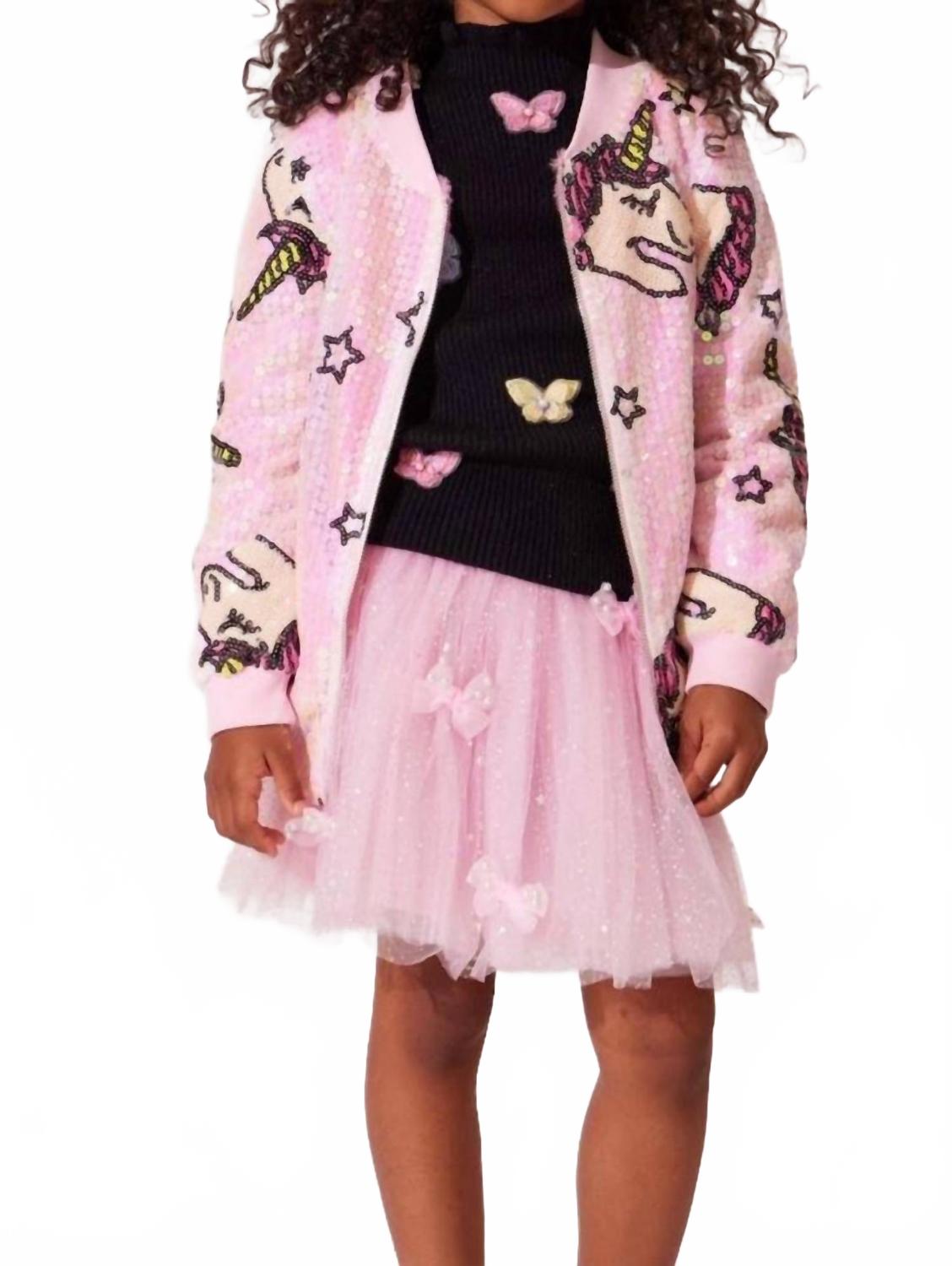 

Детская бомбер с пайетками "Любительницы единорогов" в розовом цвете Lola + The Boys