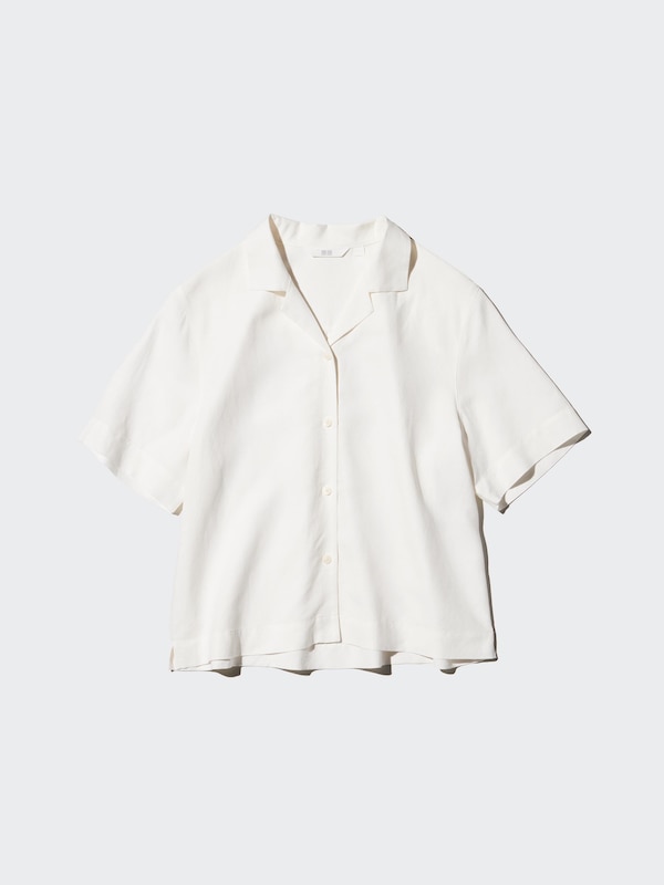 Рубашка из смесового льна с открытым воротником, короткий рукав Uniqlo, 11 pink — фото 3