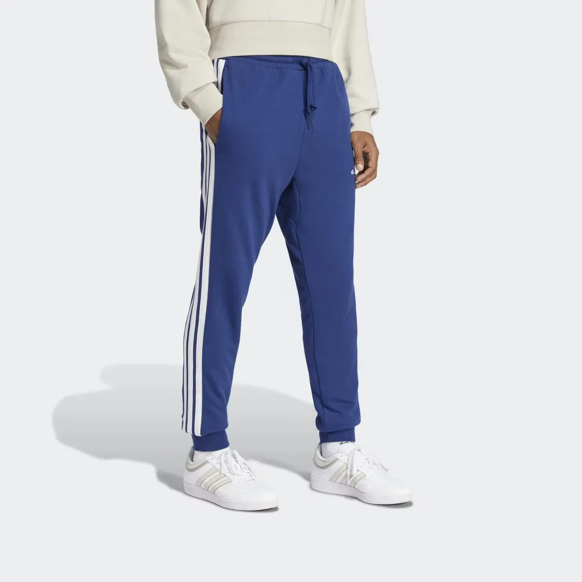 Мужские базовые французские махровые брюки Adidas в 3 полоски, синий — фото 4