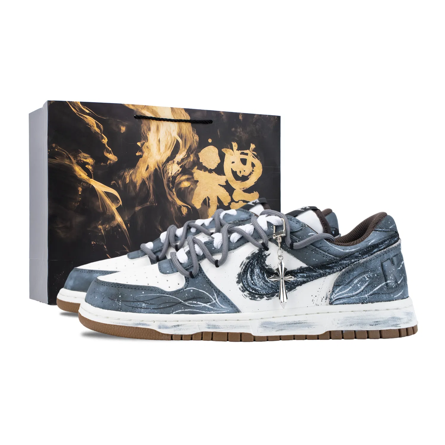 Кроссовки Nike Big Pale Blue Navy Blue Black Gold