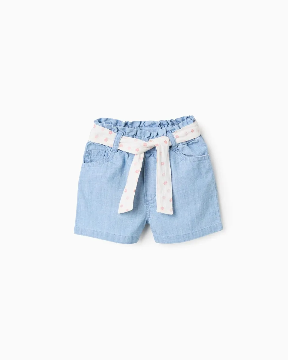 

Детские шорты 100% хлопок с цветочным пояском Zippy, светло-голубой