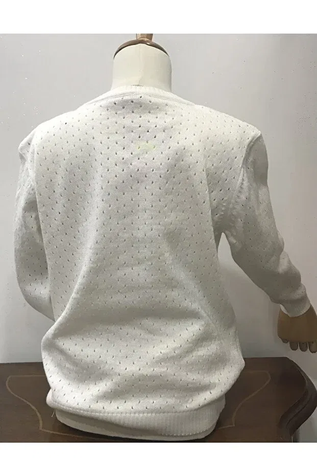 Детский кардиган для девочек хлопковый Dot Perforated Knitwear Cardigan Nonno Kids, Ecru — фото 3