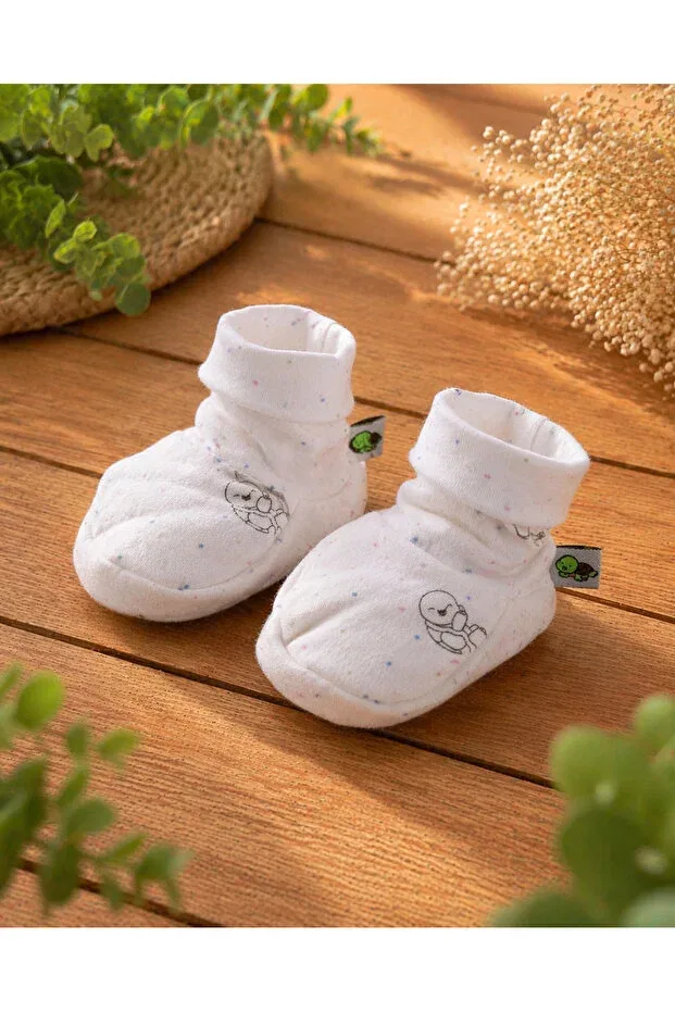 Детские пинетки из органического хлопка с принтом Kiddyturtles, White Turtle — фото 3