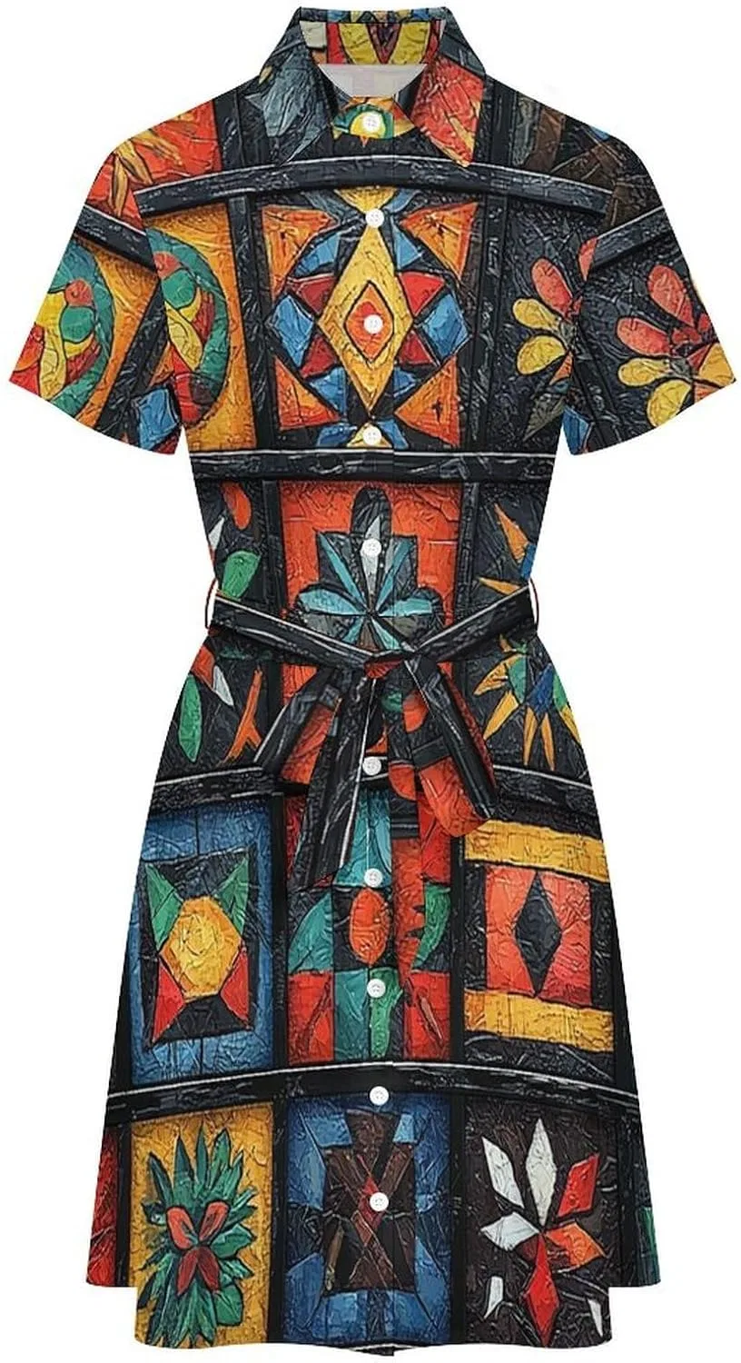 Женское платье-рубашка с коротким рукавом Native Southwest Tribal, белый — фото 3