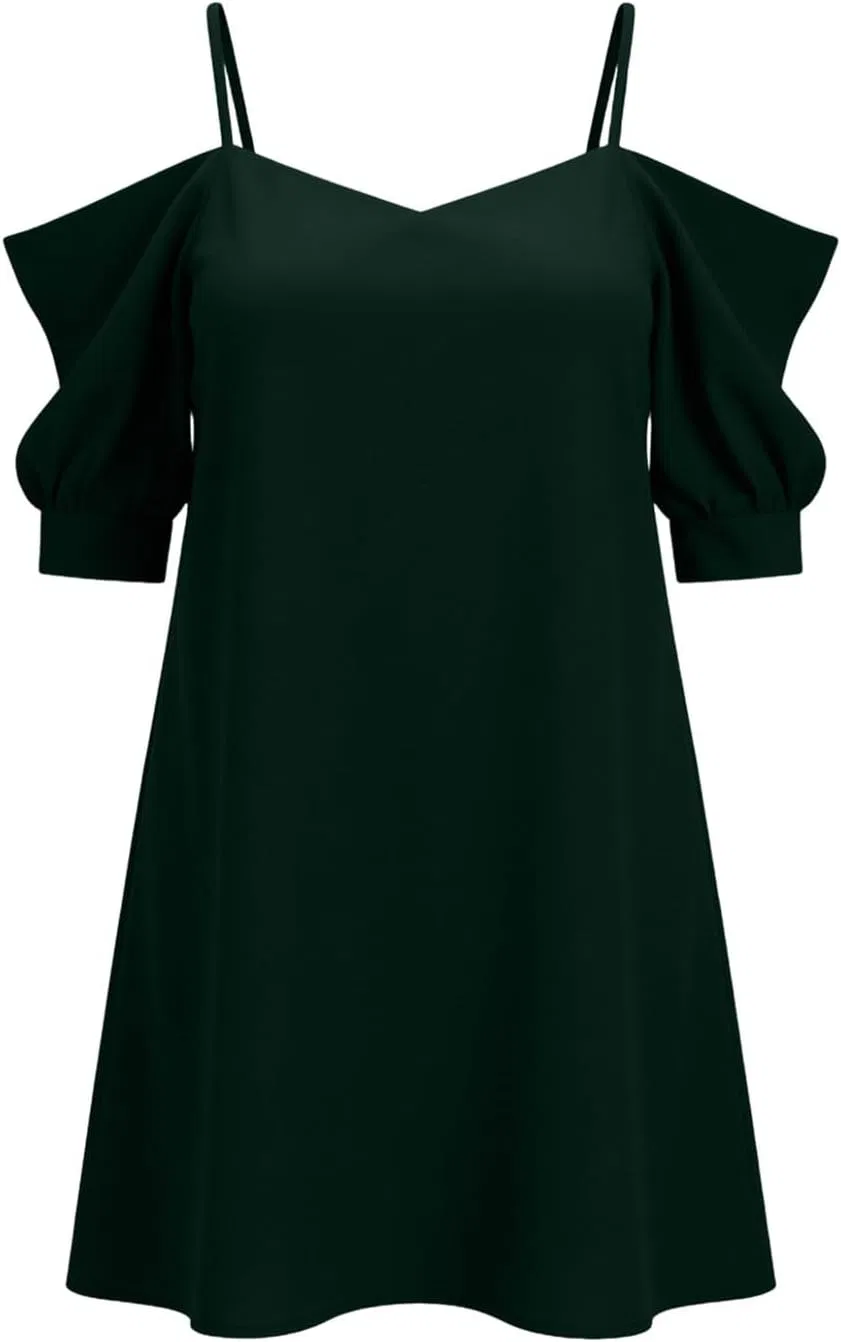 Женское плюс-сайт мини-платье офф-шолдер с коротким рукавом, Army Green