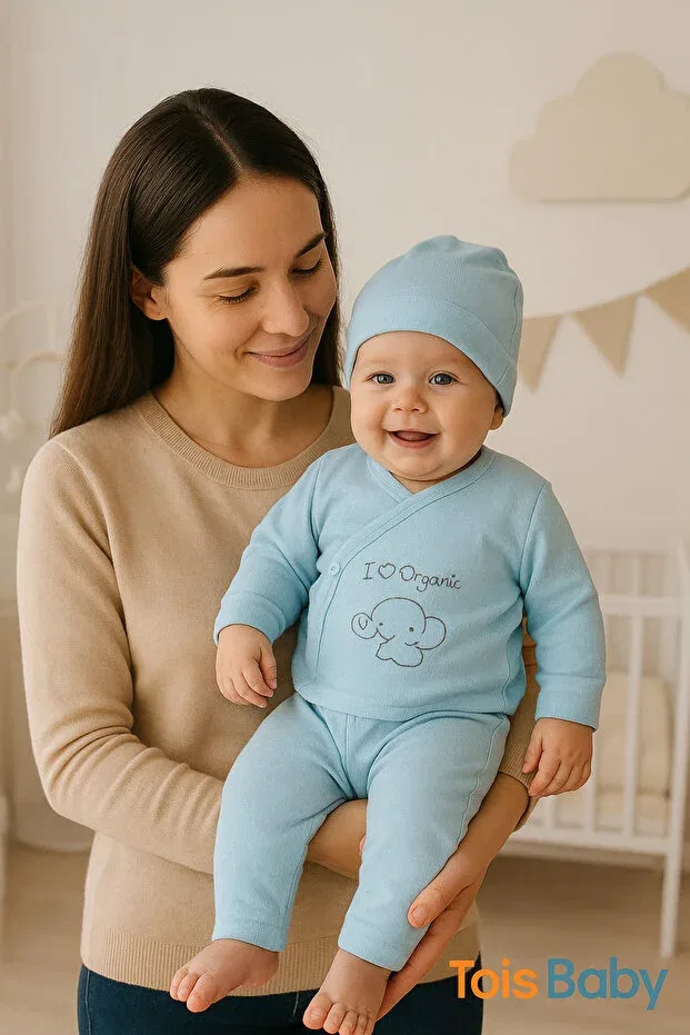 Детский комплект для новорожденных с рисунком Elephant Pattern Malzek, Blue — фото 2