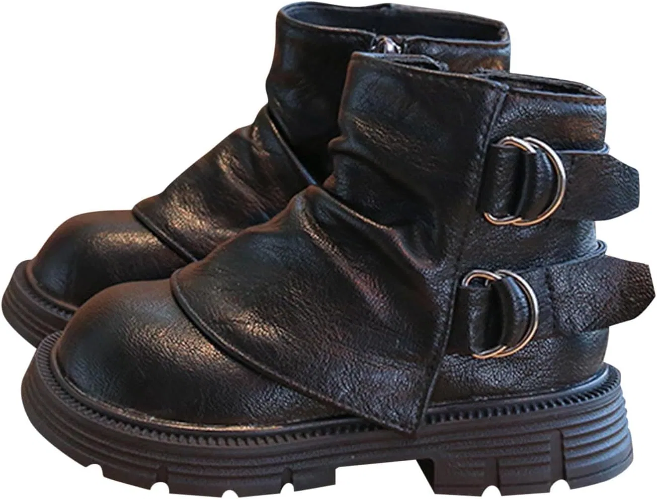 Детские кожаные ботинки для девочек с пряжкой и молнией Zzalalana, Black