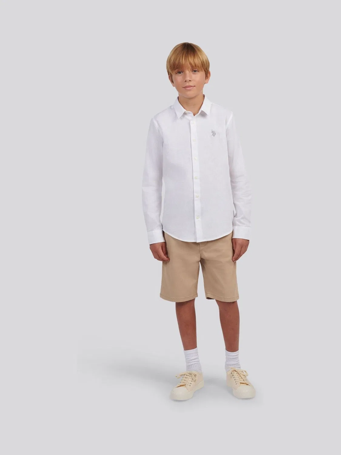 Рубашка из льняной смеси с длинным рукавом U.S. Polo Assn., белый — фото 3