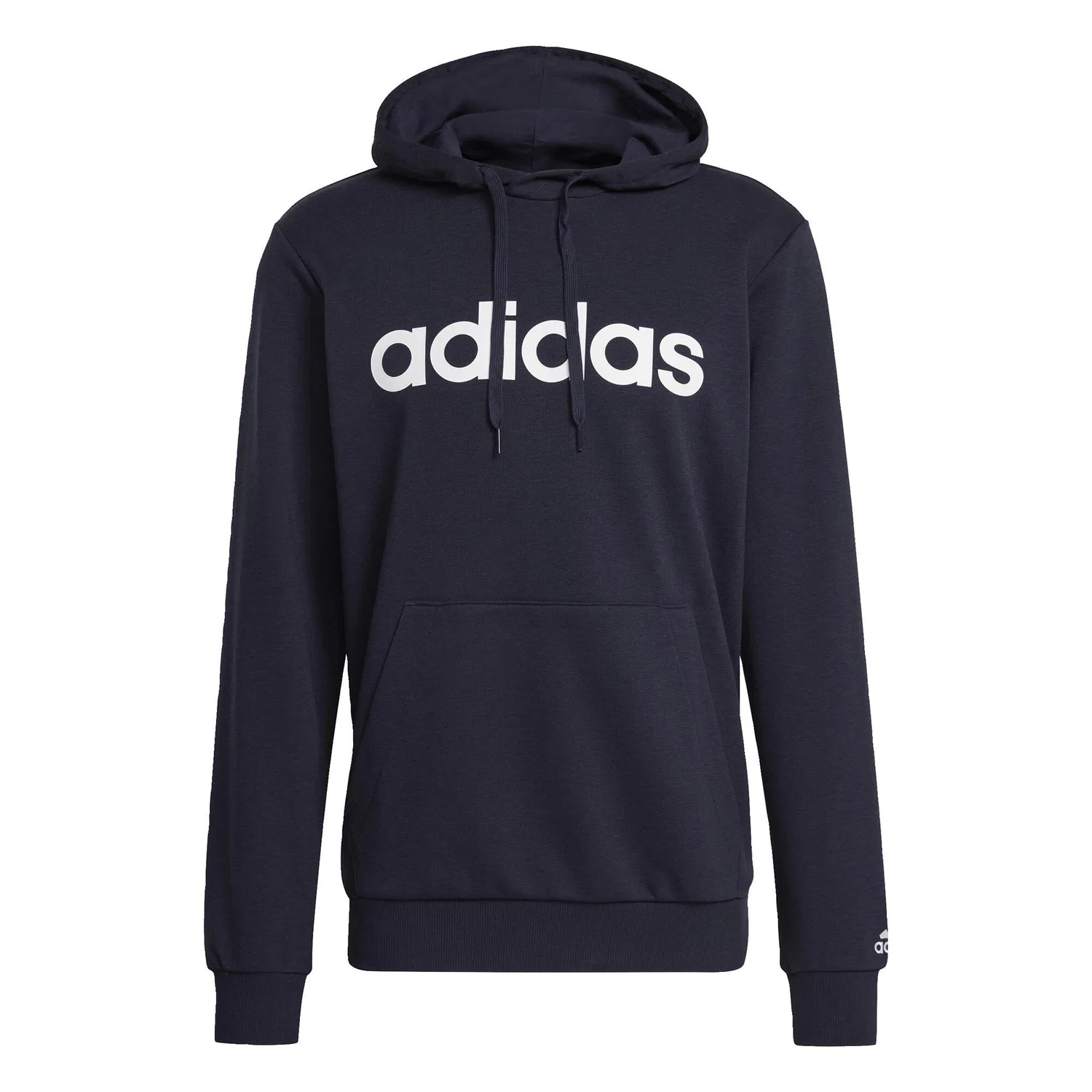 Мужское худи с принтом Essentials French Terry Linear Logo, Adidas, Petrolblau / Weiss — фото 2