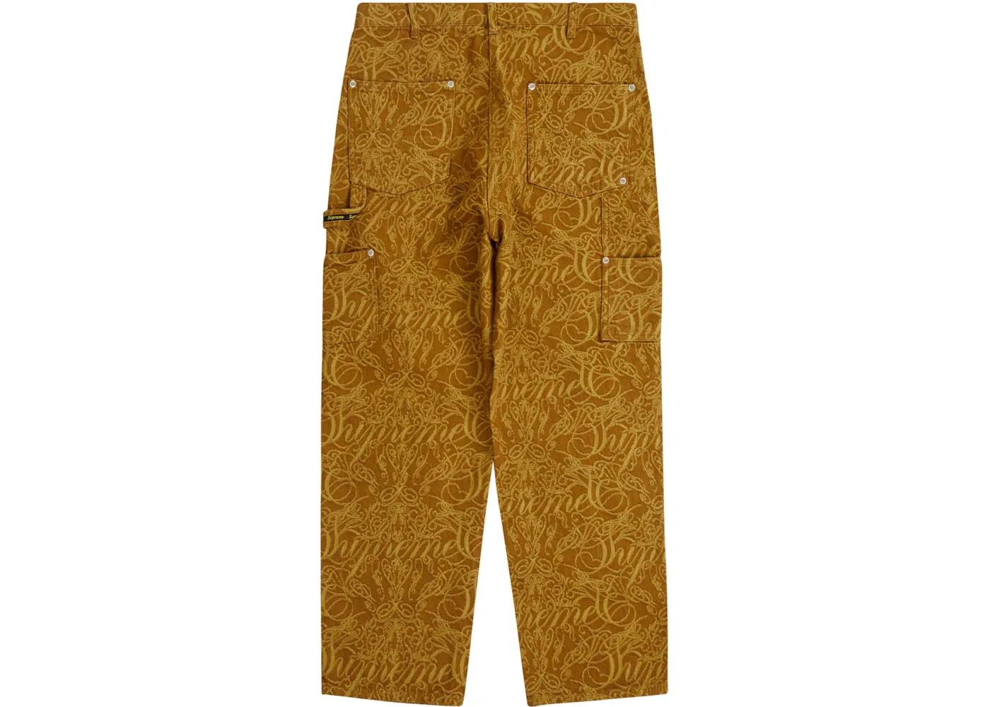 Мужские джинсовые брюки с принтом Supreme Script Jacquard Double Knee Denim Painter Pant, Brown — фото 2