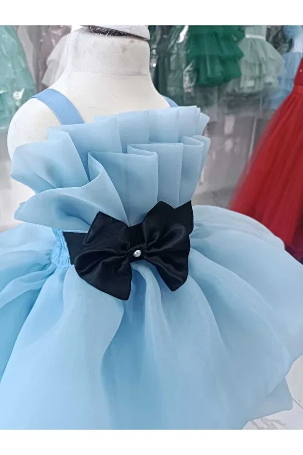 Детское вечернее платье для девочек с принтом Strappy Bow Detailed Layered Bonita, Baby Blue — фото 2