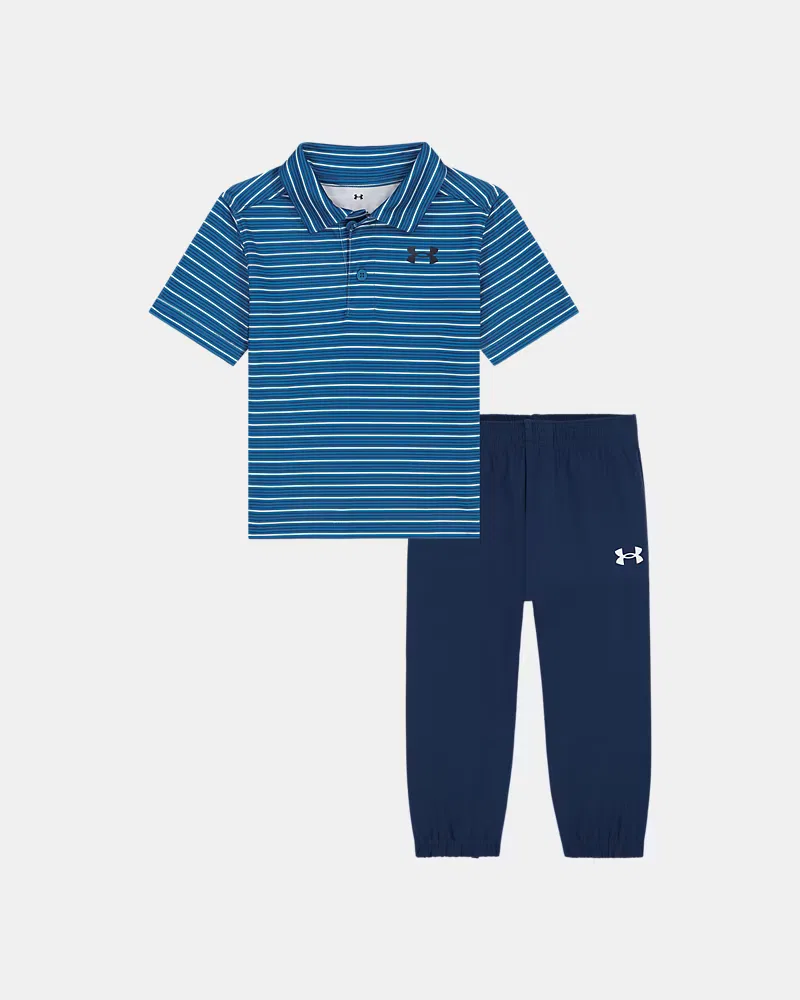 Комплект для мальчиков из поло и джоггеров влагоотводящий UA Stripe UnderArmour, Aegean Blue/Blackout Navy
