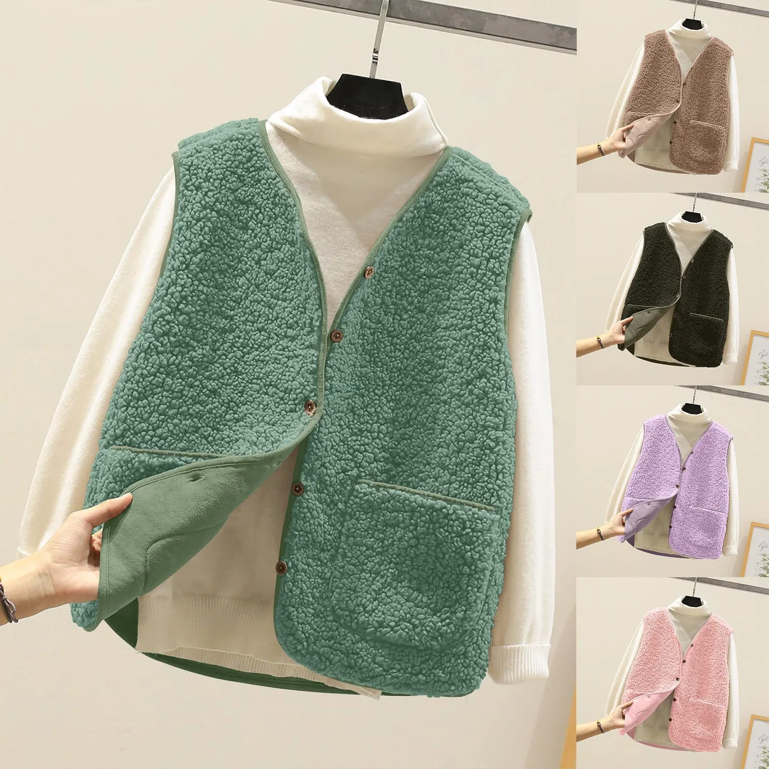 Женский безрукавный жилет с флисом, модель Winter Warm, бренд, army green — фото 2